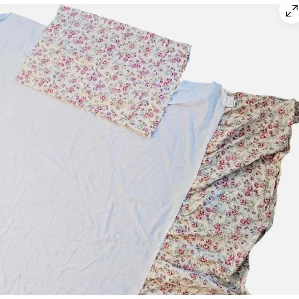 Eddie Bauer Bedskirt & Pillowcase FULL Beige Floral Rose Cotton Romantic Cottage